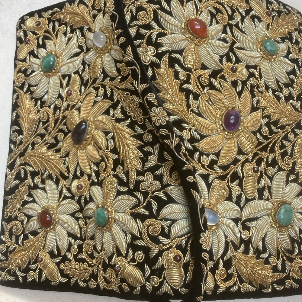 Vintage Black velvet, precious stones and Gold Embroidered Clutch - Picture 3 of 5